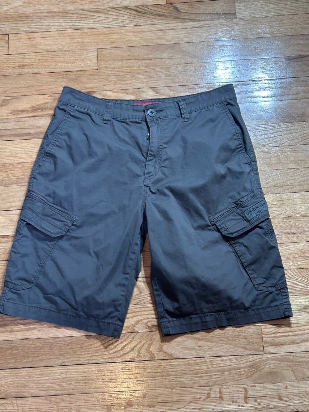 Unionbay Mens Y2K Cargo Shorts Size 32 Grey Canvas Cotton 11" Inseam